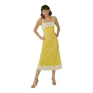 Modcloth Early Morning Evermore Midi Dress Canary Yellow Floral Lace Appliqué 6